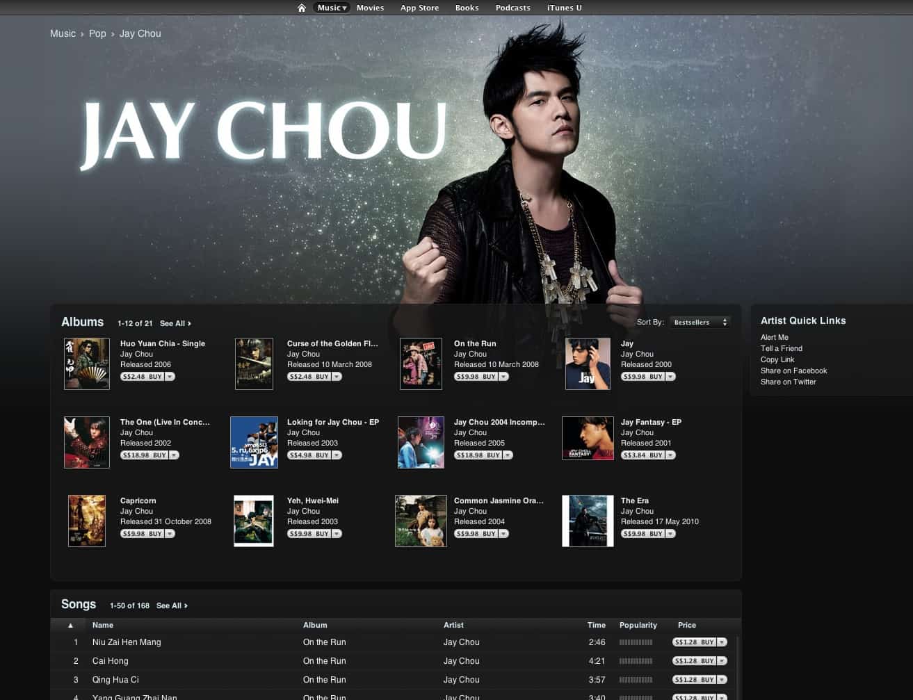 Jay Chou iTunes in Singapore
