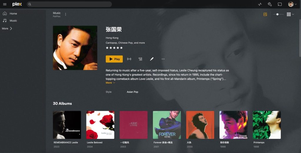 Write up on Leslie Cheung in Plex Music Library